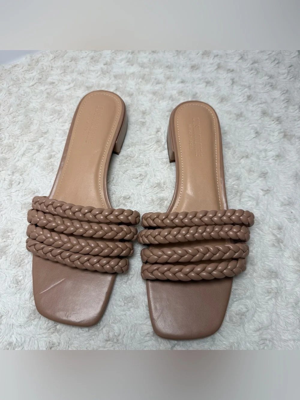 Braided Strap Slide Sandals in Taupe for Women